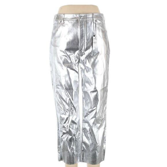 Express Silver Straight Leg Ultra High Rise Pants Sz 8 - Picture 4 of 7